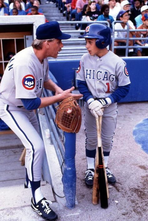 "Rookie Of The Year" movie still, 1993.  L to R: Gary Busey, Thomas Ian Nicholas.  Partially shot at Wrigley Field in Chicago. Rookie Of The Year Movie, Thomas Ian Nicholas 90s, Henry Rowengartner, Thomas Ian Nicholas, 90s Photos, Gary Busey, Famous Baseball Players, Benny The Jet Rodriguez, Journal Pictures