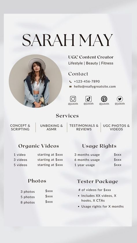 Instagram Highlight Cover Crafts Ambassador Instagram Story, Youtube Media Kit, Social Media Rate Card, Content Creator Rate Card, Social Media Kit Template, Content Creator Packages, Ugc Rate Card, Social Media Content Template, Content Creator Media Kit