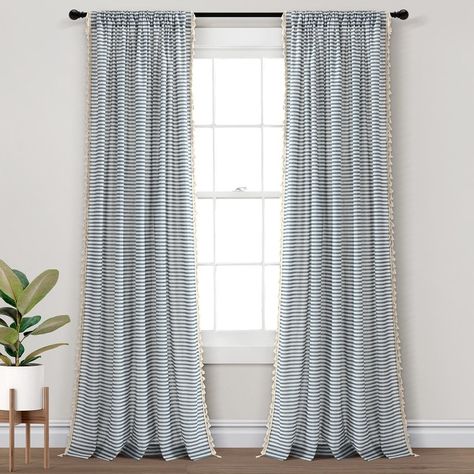 Lush Decor Boho Coastal Horizontal Ticking Stripe Tassel Window Curtain Panels - Bed Bath & Beyond - 37175428 Oasis Dress, Lush Decor, Rod Pocket Curtain Panels, Rod Pocket Curtains, Ticking Stripe, Black Panels, Window Panels, Curtain Panels, Window Curtain