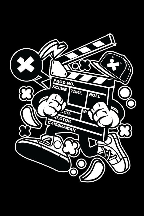 Clapperboard Illustration, Camera Illustration Design, Camera Character, Action Illustration, Lion Art Tattoo, Camera Cartoon, Camera Illustration, Doodle Characters, Comic Layout