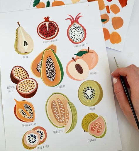 Amber Davenport Illustration, Forbidden Fruit Illustration, Gouache Fruit, Fruit Vintage Illustration, Amber Davenport, Gouache Painting Citrus, Citrus Fruit Illustration, Product Illustration, Fruits Drawing