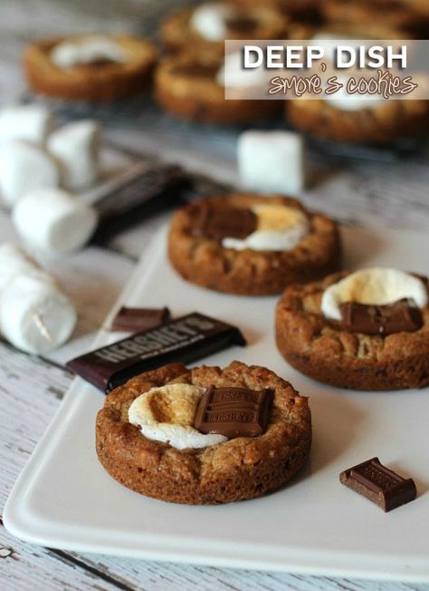 Deep Dish S'more Cookies | Cookies and Cups Cookie Smores, Deep Dish Cookie, Cookies And Cups, S Mores Cookies, Smores Cookies, Favorite Dessert, S'mores, Best Cookie Recipes, Yummy Sweets