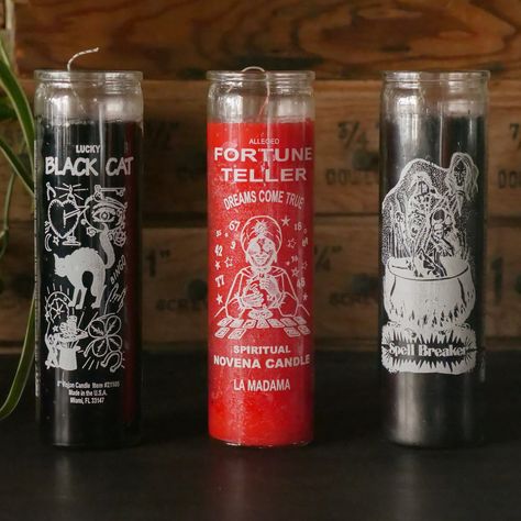 Some of our favorite base candles for intention setting. Can be used as tools for prayer, devotion, ritual, meditation, protection and healing. Approx 120-hour burn time per candle. Each candle is approx. 2-3/8" x 8" 100% Paraffin Wax + Lead Free Wicks | Single Candle in printed glass vessel Deity Candles, Mexican Candle, Lucky Fortune, Prayer Candles, Single Candle, Intention Setting, Candle Craft, Ritual Candles, Glass Vessel