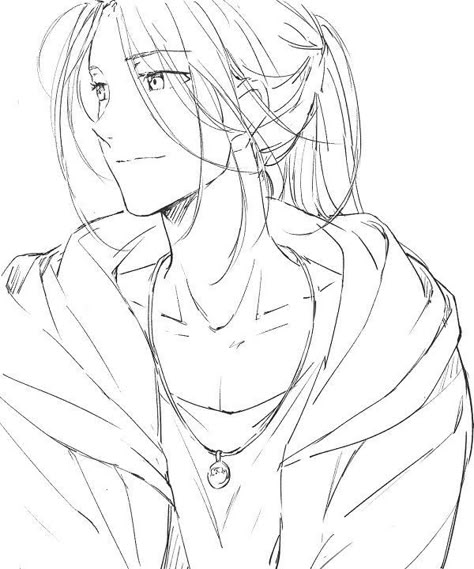 A Drawing, Anime Boy, Line Art, Long Hair, Twitter, Hair, Anime, Art