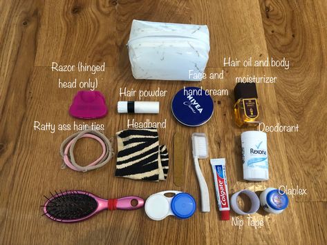 This micro toiletries kit is designed for ultralight travel. The toothbrush was cut down to fit in the mini bag. A small container of Dr.Bronner’s can be added to use for hair and body wash if soap is not expected at your accomodation. Brush attaches to outside of bag with hair ties. The deodrant could be sized down into a lip balm tube, and there is still plenty of spce for tweezers and a nail file for longer trips. Perfect size for carry on only travel! Travel Wash Bag, Small Toiletry Bag, Minimalist Toiletries, Toiletry Bag Essentials, Mini Toiletries, Vaction Outfits, Ultralight Travel, Carry On Toiletries, Packing Toiletries