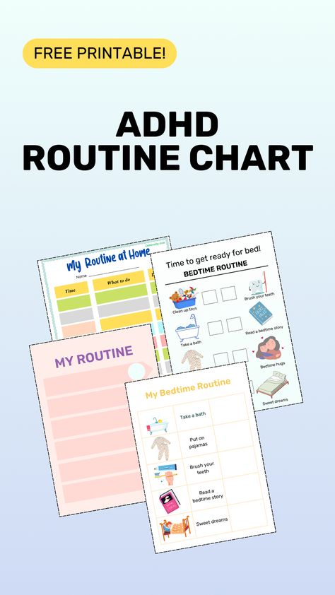 Optimize your child's daily routines with our free printable ADHD routine chart! From morning tasks to bedtime rituals, this customizable chart is designed to add structure and ease to your day. Say goodbye to chaos and hello to smoother transitions with our practical tips and tricks. #ADHD #routinechart #parentingtips Class Routine Chart Ideas, Kids Schedule Chart Daily Routines, Kids Routine Chart Printable Free, Bedtime Routine Printable, School Behavior Chart, Free Printable Behavior Chart, Bedtime Rituals, Morning Routine Chart, Morning Routine Kids