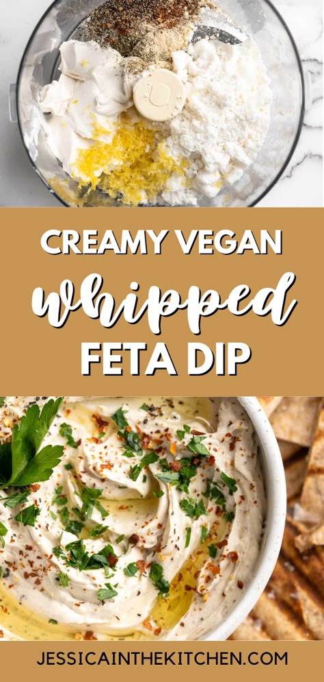 Vegan Whipped Feta Dip, Vegan Feta Dip, Creamy Vegan Dip, Whipped Tofu Feta, Whipped Vegan Feta, Vegan Cheese Dip Easy, Vegan Bread Dip, Whipped Tofu Dip, Non Dairy Dips