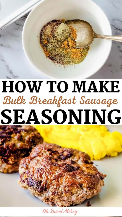 Healthy Homemade Breakfast, Bulk Breakfast, Homemade Breakfast Sausage Recipe, Breakfast Sausage Seasoning, Sausage Spices, Sausage Making Recipes, Sugar Free Breakfast, Pork Sausage Recipes, Pork Breakfast Sausage