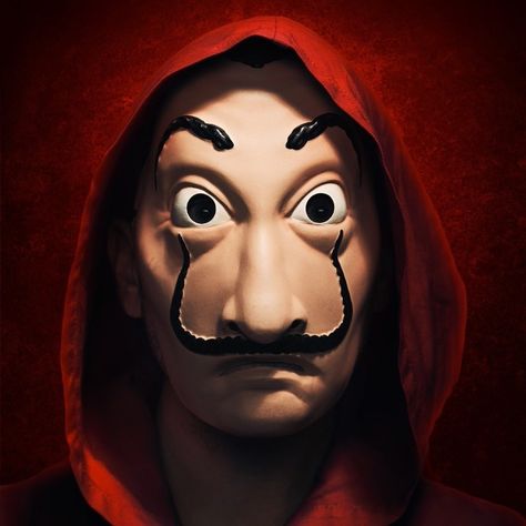 Money Heist, Dali, A Man, Mask, Money, Red