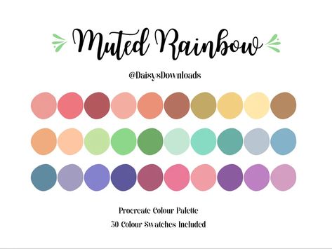 Muted Rainbow Procreate Colour Palette / Procreate Color - Etsy Colour Palette Procreate, Procreate Colour Palette, Mixing Paint Colors, Procreate Color Palette, Muted Rainbow, Ipad Procreate, Hex Color Palette, Color Palette Challenge, Color Schemes Colour Palettes