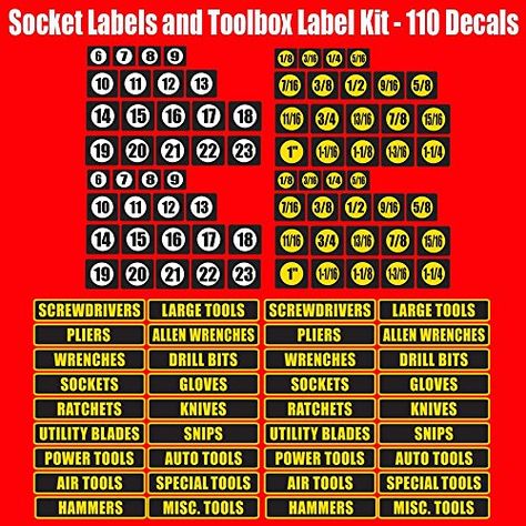 Tool Box Labels Cricut, Organize Tool Box Ideas, Tool Box Organization Ideas Diy, Mechanic Notes, Mechanics Notes, Mechanic Tool Box, Labels Printables, Socket Storage, Tool Chests