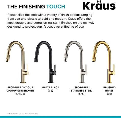 Kraus KPF-2820BB Oletto Single Handle Pull-Down Kitchen Faucet, 17 Inch, Brushed Brass Chicago Kitchen, Pull Down Kitchen Faucet, Brass Kitchen Faucet, Single Handle Kitchen Faucet, Gold Kitchen, Champagne Bronze, Kitchen Faucets, Water Spots, Free Brush