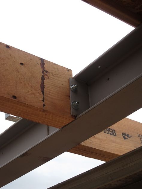 Steel I-beams and floor joists | Contractor Talk - Professional Construction and Remodeling Forum Post And Beam House, Steel Architecture, Metal Beam, Framing Construction, Steel Frame House, Modern Barn House, Steel Frame Construction, Wood Ceiling, Steel Beams