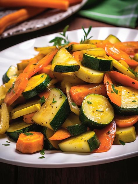 Lemon-Herb Sautéed Carrots and Zucchini Sauteed Zucchini And Peppers, Roasted Zucchini And Yellow Squash And Carrots, Sautéed Carrots, Squash Zucchini Recipes, Carrots And Zucchini, Valentine Dishes, Baby Carrot Recipes, Wok Recipes, Easy Vegetable Side Dishes