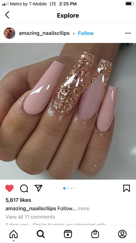 Gold Nails Acrylic Simple, Rose Gold Glitter Nails Acrylic, Nude And Rose Gold Nails, Black And Rose Gold Nails, Rose Gold Glitter Nails, Gold Nails Acrylic, Nails Acrylic Simple, Rose Gold Nails Acrylic, Rose Gold Nails Glitter