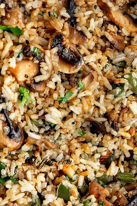 mushroom fried rice Oyster Mushroom Fried Rice, Shrimp Mushroom Rice Recipes, Fried Rice With Mushrooms, Fried Wild Rice, Rice With Mushrooms And Onions, Mushroom Fried Rice Chinese, Truffle Fried Rice, Mushroom Fried Rice Recipes, Mushroom Stir Fry Recipes