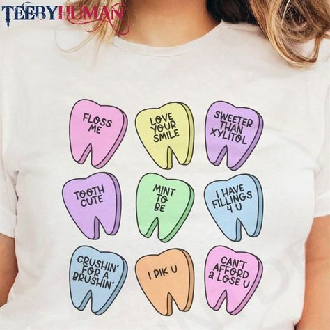 Dental Valentines Day Tooth Candies Tee Shirt Apparel Dentist Sweatshirt T-Shirt Check more at https://teebyhuman.com/product/dental-valentines-day-tooth-candies-tee-shirt-apparel-dentist-sweatshirt-t-shirt/ Dental Valentines Day, Dental Valentines, Diy Valentine's Shirts, Sweetheart Candy, Dental Assisting, Dental Shirts, Dental Gifts, Dental Marketing, Pediatric Dental