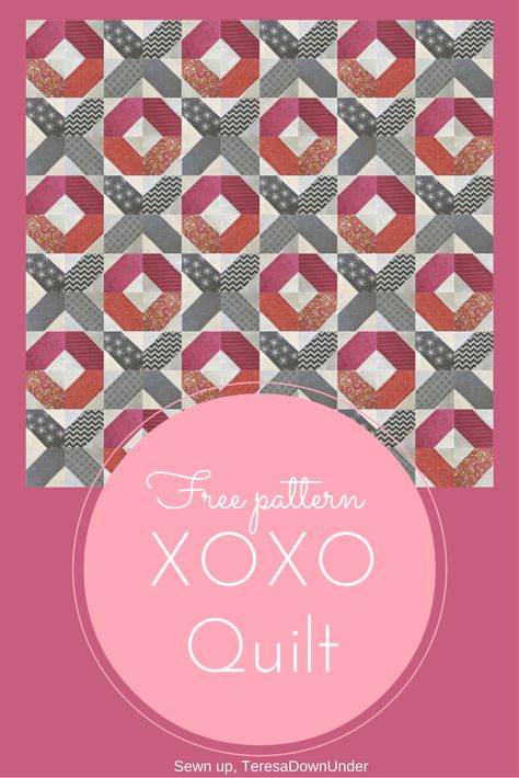 Let's call this block and quilt XOXO. It's one of the blocks I made for my Road to Tennessee block post. This is a beginner block and quilt. Use your favourite pinks to make this quilt for Valentin... Hugs And Kisses Quilt, History Of Quilting, Heart Quilt Pattern, Charm Quilt, Holiday Quilts, Easy Quilt Patterns, Quilting Inspiration, Heart Quilt, Free Quilting