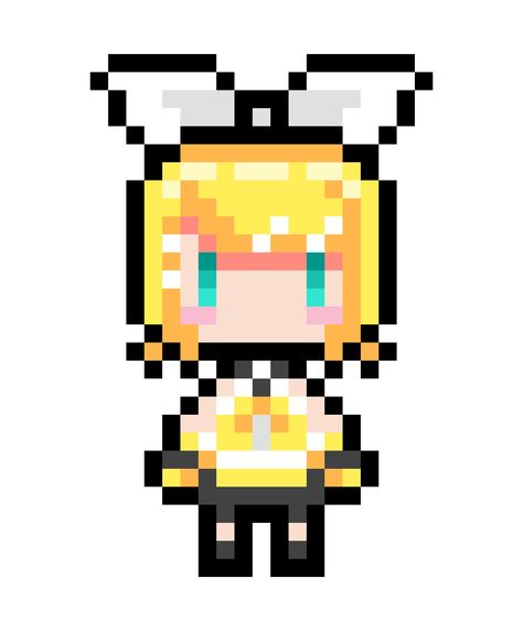 A perler bead sprite for Kagamine Rin's V2 design. Feel free to use. Miku Perler Beads, Vocaloid Pixel Art, Kawaii Pixel Art, Crafts To Do When Your Bored, Drawing Application, Pixel Beads, Perler Art, Pixel Drawing, Perler Crafts