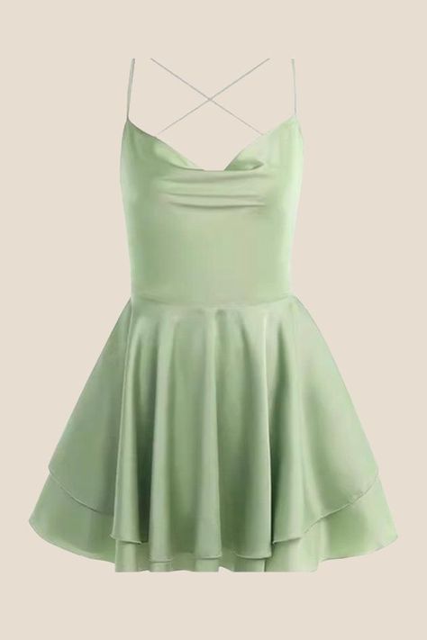 Size Chart:     Size Bust Waist Length   S 84-92 62-66 63   M 88-96 66-70 65   L 92-100 70-74 67   XL 96-104 74-78 69      Description:  SKU: OM1110 Color: Sage green Composition: Polyester  Features: Ruffle tiered, Lace-up back Collar: Square collar  Sleeve: Sleeveless Zipper: Back zipper Length: Above knee length   Care Instructions:  Machine wash cold Do not bleach Wash light colors separately. Sage Green Dress Mini, Hippie Prom Dress Short, Mini Sage Green Dress, Sage Green Grade 8 Grad Dress, Sage Green Hoco Dress Short, Light Green Hoco Dress Short, Green Dama Dresses, Dresses For Dances Middle School, Sage Green Hoco Dress