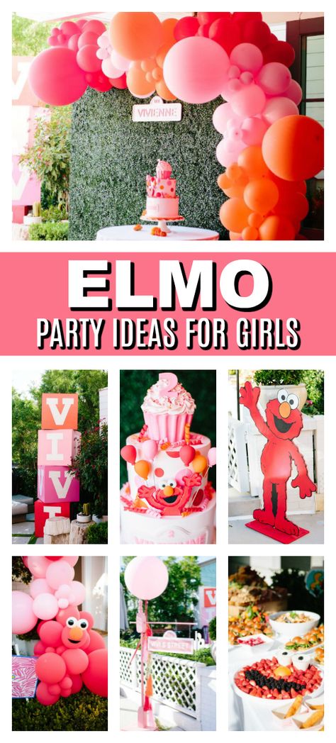 Adorable Girl's Elmo Birthday Party on Pretty My Party #prettymyparty #elmopartyideasforgirls #pinkelmoparty #girlselmoparty Elmo First Birthday, Elmo Birthday Cake, Cute Birthday Cake, Cake Balloon, 2nd Birthday Party For Girl, Birthday Party Outfit, 1st Birthday Party For Girls, Elmo Birthday Party, Sesame Street Birthday Party