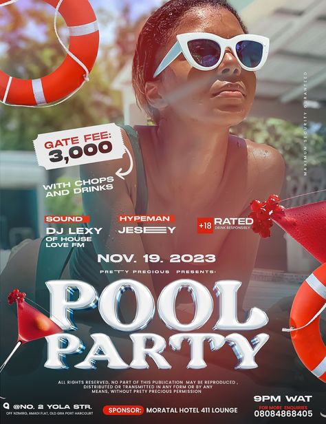 Pool Party Flyer Design Background, Pool Party Flyer Design, Social Advertising Design, Pool Party Flyer, Beach Party Flyer, Pool Parties Flyer, Graphic Design Posters Layout, Concert Poster Design, Retouching Photoshop