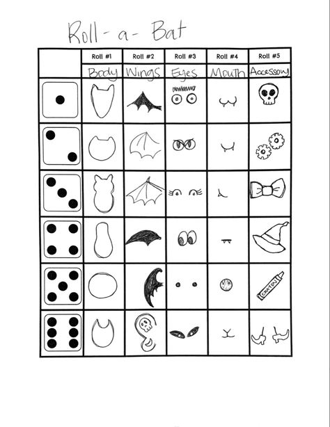 Dice Roll Drawing Game, Roll The Dice Drawing Challenge, Roll A Ghost Dice Game, Roll A Halloween Picture, Roll A Dice Drawing Games Halloween, Roll And Draw Halloween, Roll A Drawing Game, Roll A Landscape, Roll The Dice Drawing Game