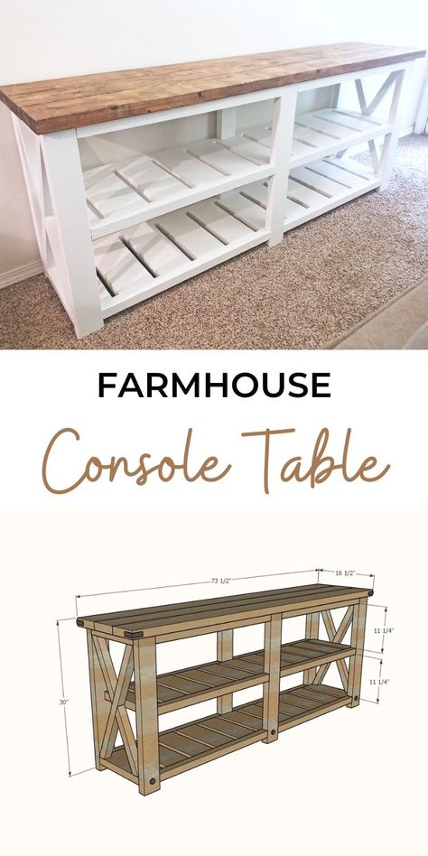 Farm House Entry Way Table, 2x4 Table Base Diy, Diy Farmhouse Console Table Plans, Rustic Farmhouse Console Table, Farmhouse Console Tables, Farmhouse Couch Table, Diy Farmhouse Entryway Table, Farmhouse Console Table Diy, Diy Farmhouse Sofa Table