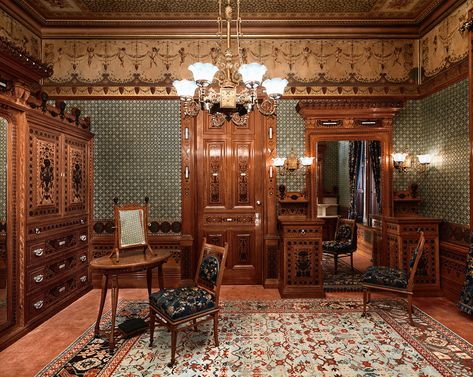 This exhibit at the Met focuses on sumptuous works produced for the wealthy in the late 19th century. Age Furniture, Elegant Artwork, Artistic Furniture, Victorian Interiors, Street House, The Cloisters, Gilded Age, Painted Ceiling, Colonial House