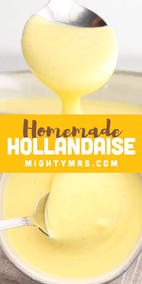 Homemade Hollandaise Sauce | Mighty MrsMighty Mrs Holondaise Sauce, Vegan Hollandaise Sauce, Egg Casseroles, Hollandaise Recipe, Easy Hollandaise, Easy Hollandaise Sauce, Homemade Hollandaise Sauce, Recipe For Hollandaise Sauce, Deck Bar