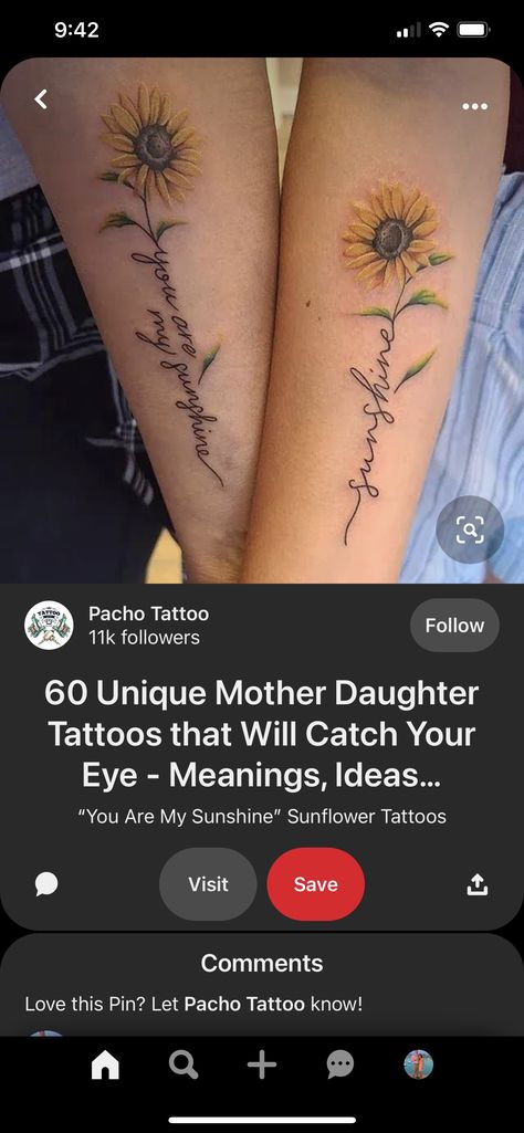 Mother Daughter Sunshine Tattoos, Sunflower In Memory Of Tattoo, Sunflower Halloween Tattoo, Sunflower Family Tattoo Ideas, You Are My Sunshine Tattoo With Name, Sunflower Signature Tattoo, Sunflower Tattoo Best Friends, Sunflower Tattoo You Are My Sunshine, Mother Daughter Tattoos Sunflower