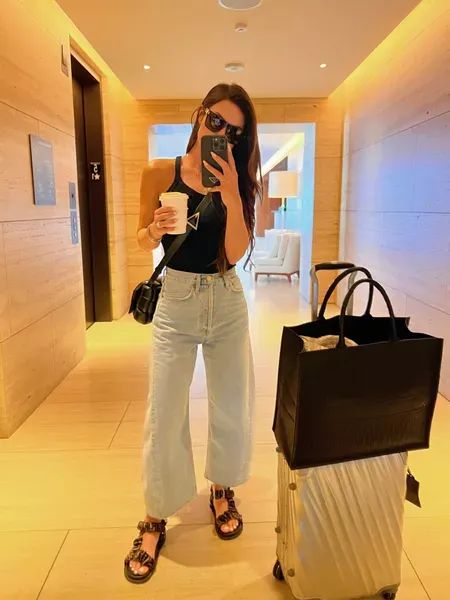 Denim trend I’m into lately! Love this Teva sandal outfit for a travel day! #LTKshoecrush #LTKtravel #LTKstyletip Beige Teva Sandals Outfit, Teva Summer Outfit, Teva Sandals Outfit Summer, Teva Outfit, Strap Sandals Outfit, Teva Sandals Outfit, Chic Denim Outfits, Sandals Outfit Summer, Denim Inspiration