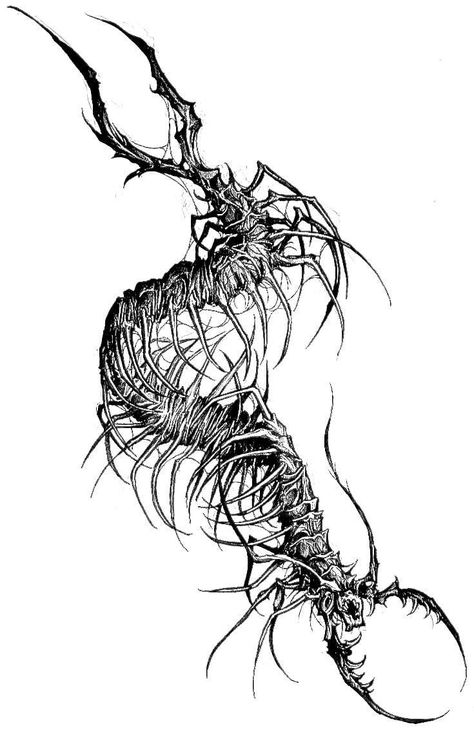 Goth Scorpion Tattoo, Centepide Tattoo Design, Creepy Centipede Tattoo, Centepide Tattoo Drawing, Centipedes Tattoo, Back Cybersigilism Tattoo, Chernabog Tattoo, Centipede Sketch, Centipede Drawing Tattoo