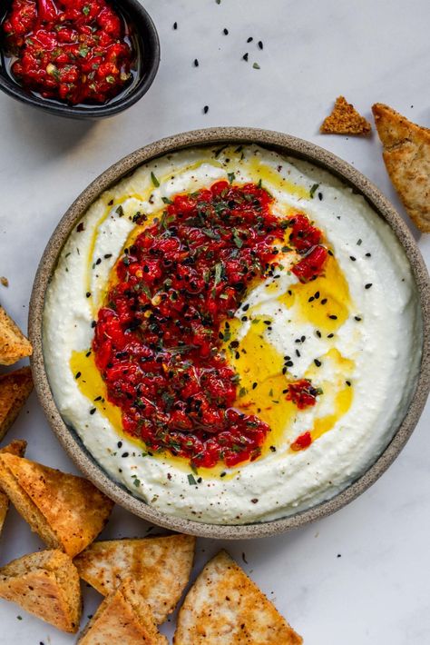 Whipped Feta Dip with Roasted Red Peppers Salsa - Apron & Whisk Jam Buns, Roasted Red Pepper Salsa, Whipped Feta Dip, Roasted Red Pepper Dip, Red Pepper Dip, Pepper Salsa, Creamy Feta, Brioche Bun, Feta Dip