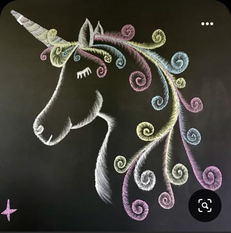 Unicorn Sidewalk Chalk Art, Unicorn Birthday Chalkboard, Black Board Chalk Art, Unicorn Chalk Art, Chalk Unicorn, Chalkboard Drawing Ideas, Birthday Chalk Art, Unicorn Chalkboard, Birthday Chalkboard Art