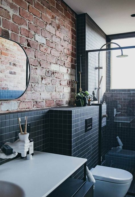 Brick Bathroom, Industrial Style Bathroom, Reclaimed Brick, Industrial Bathroom, Bad Inspiration, Decor Baie, Exposed Brick Walls, Brick Tiles, Brick Walls