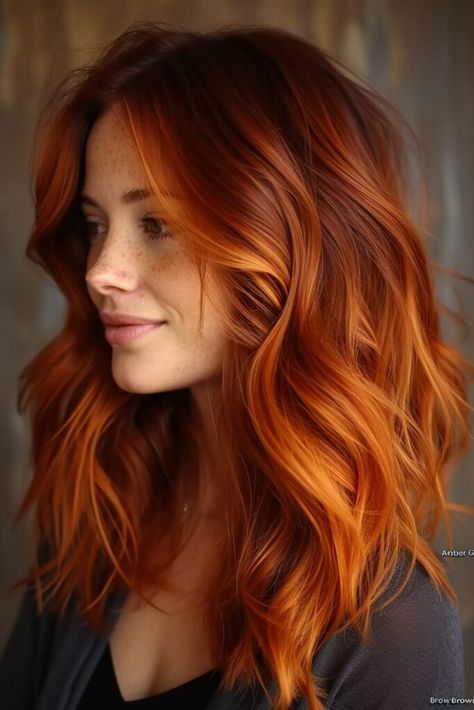 Red Roots Copper Ends, Amber Orange Hair, Ginger Hair With Orange Highlights, Split Red Hair, Caramel Red Hair, Ombre Hair Caramel, Ginger Brunette Hair, Fine Hair Styles, Brown Strands