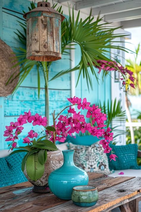 Coastal Farmhouse Style: Rustic Beachy Decor Vintage Beach House Decor, Tropical Home, Beach Shack Aesthetic, Seashore Decor, Brown Sofa Living Room, Coastal Farmhouse Style, Porch Life, Simple House Design, Floral Room