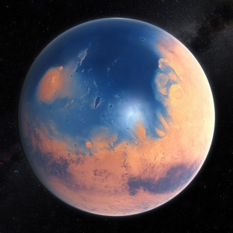 WOM (Water On Mars) . Ocean Planet Concept Art, Mars Sci Fi, Water Planet Concept Art, Mars Widget, Alien Planet Concept Art, Barren Planet, Mars Art, Water On Mars, Mars Surface