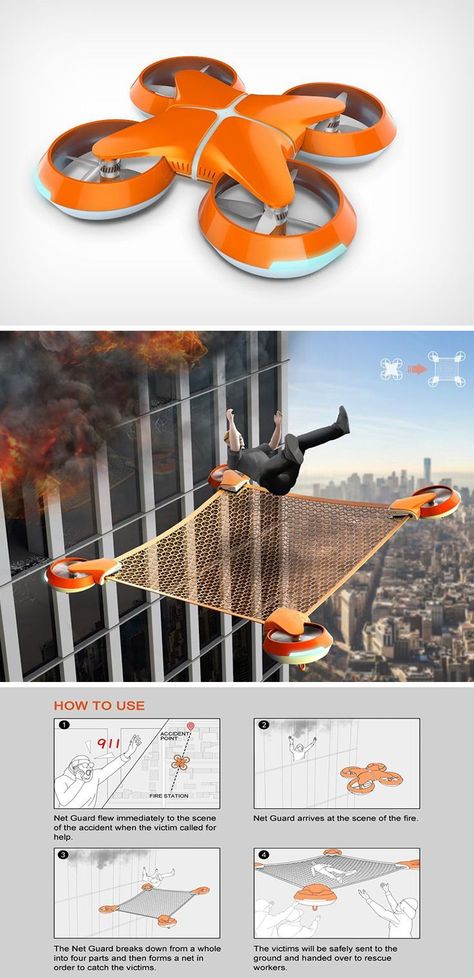 Drones Concept, Drone Design, New Technology Gadgets, Unmanned Aerial Vehicle, Safety Net, Drone Technology, Cool New Gadgets, Future Tech, Cord Management