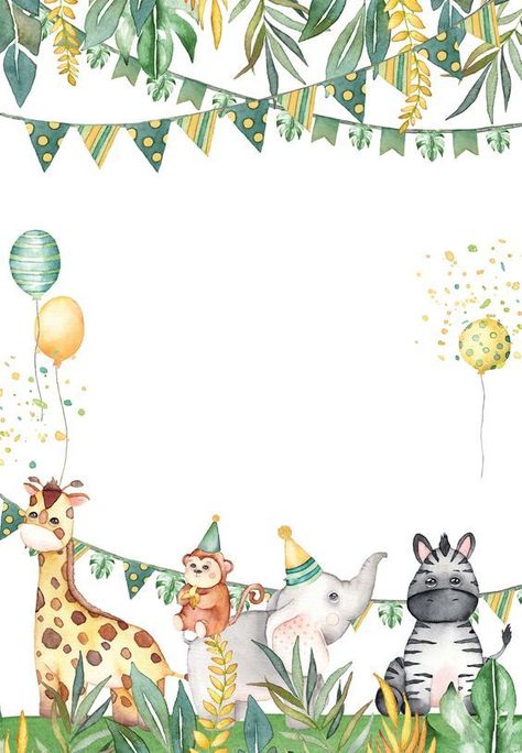 Décoration Baby Shower, Jungle Theme Birthday Party, Safari Invitations, Jungle Thema, 1st Birthday Invitation Template, Safari Animals Birthday, Birthday Invitation Card Template, Wild Birthday Party, Animal Birthday Invitation