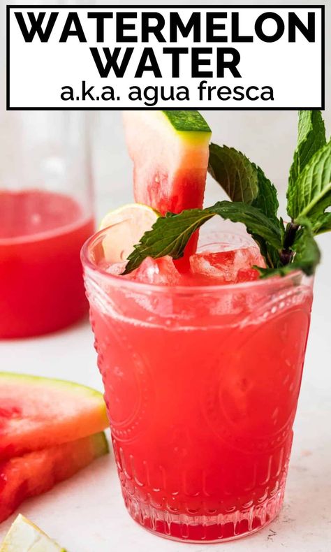 Learn how to make this quick and easy watermelon water using fresh melon, lime juice and your favorite sweetener. It makes a refreshing non-alcoholic summer drink that's perfect for hot summer days. Kids and adults will love this quenching fruit drink. Lime Agua Fresca, Summer Mocktail Recipes, Agua Fresca Recipe, Watermelon Water, Lime Drinks, Watermelon Drink, Summer Drinks Alcohol, Watermelon Mint, Fruit Infused Water