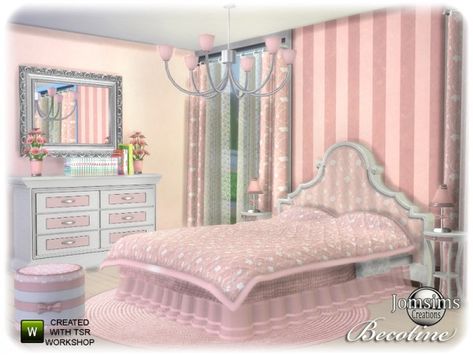 The Sims Resource: Becotine bedroom by jomsims • Sims 4 Downloads Bedroom Sets Ideas, Sims 4 Beds, Barbie Bedroom, Royal Bedroom, Sims 4 Bedroom, Pink Furniture, Sims House Design, Adult Bedroom, Sims 4 Cc Furniture