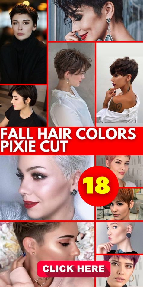 Transform your pixie cut with beautiful fall hair colors! Whether you choose ash gray, auburn, copper, or chocolate brown, these hues will bring out the best in your short hair. Add a touch of elegance with gray or silver tones. Play with vibrant shades like ginger, peach, or even fun blue and green for a unique and eye-catching look. Embrace the autumn season with a trendy short fall hair color. Fall Hair Colors 2023 Short Hair, Pixie Brunette Hair With Highlights, Two Tone Short Hair Color Ideas, Fall Pixie Hair Color For Brunettes, Fun Pixie Hair Color, Pixie Brown Hair, Fall Hair Colors For Short Hair Pixie, Short Fall Hair Color, Short Hair Color Ideas Unique