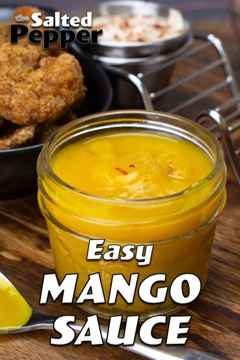 Easy mango sauce with just the right balance of sweet and heat. Perfect sauce for shrimp or fish tacos. Mango Sauce For Shrimp, Mango Sauce Recipes, Mango Sauce For Fish, Mango Sauce For Chicken, Tequila Sauce, Mango Sauce Recipe, Mango Dipping Sauce, Souse Recipe, Sauce For Shrimp