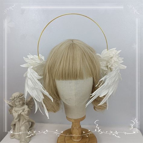 Halos Crowns Goddess Headband Angel Tiaras and Crowns for Women Bridal Wedding Gothic Headpiece White/Black Wing Cosplay - AliExpress Shoes For Angel Costume, Birds Nest Headpiece, Mask That Covers Half The Face, Back Of Angel Wings, Elegant Angel Costume, Angel Wing Accessories, Angel Head Piece, Angel Core Accessories, Angel Wing Backpack