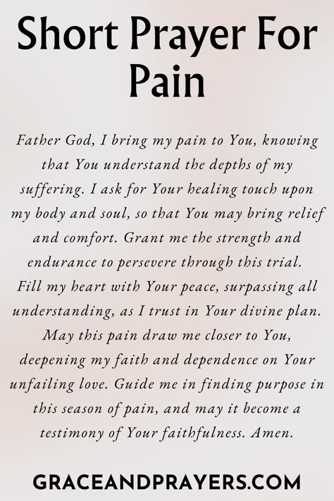 Are you seeking prayers for pain? For those of you who experience pain or chronic pain, we hope that these 9 prayers will bring you comfort. Click to read all prayers for pain. Prayer For Physical Pain Relief, Prayer For Pain Relief And Healing, Prayer For Pain Relief, Journaling Prayers, Dysautonomia Symptoms, With Pain Comes Strength, Comforting Prayers, Intercession Prayers, Prayer For Comfort