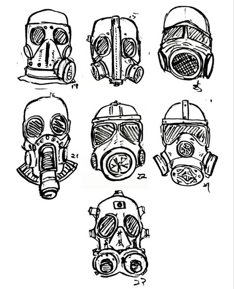 Balaclava Drawing Reference, Gasmask Soldier, Post Apocalyptic Drawing, Gas Mask Drawing Reference, Mask Design Ideas Drawing, Gas Mask Character Design, Gas Mask Drawing, Post Apocalyptic Art, Mask Drawing