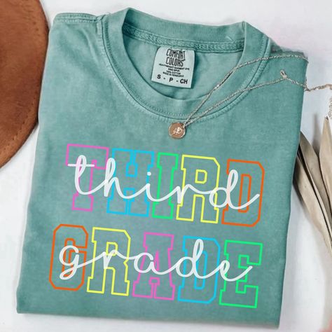 Colorful Outline tee 💚📝 Customize for any grade level/team/school. Comfort Colors light green $26 (S-XL), Gildan $23 (S-XL), Bella Canvas $25 (S-XL); add $2 for 2XL Comfort Colors, Light Green, Bella Canvas, Light Colors, Canvas, Green, Quick Saves, Color