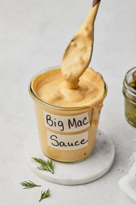 High Protein Big Mac Sauce Recipe (McDonald's Copycat) - Healthy Little Peach Big Mac Sauce With Greek Yogurt, Low Carb Big Mac Sauce, Weight Watchers Big Mac Sauce, Low Cal Big Mac Sauce, Big Mac Sauce Healthy, Greek Yogurt Big Mac Sauce, Special Sauce For Burgers Big Mac, High Protein Big Mac Bowl, Healthy Big Mac Sauce Greek Yogurt